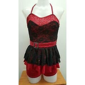 Dance Costume Small Adult Red Curtain Call E1405 Jazz Tap Lace Dress Sequin